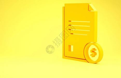 黄色财务文档图标隔离在黄色背景上图片