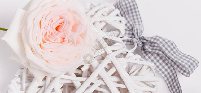 春夏新风上节日春夏玫瑰花和白色背景上的心组成生日母亲情人节女婚礼日的概念抽象浪漫背景柔插画