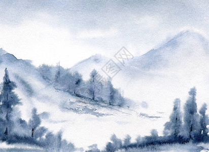 冬季风景手绘水彩艺术画图片