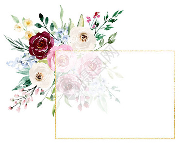 花金框边有水彩花婚礼生日宴图片素材