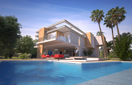 酉水画廊3D一个令人印象深刻的现代别墅配有游泳设计图片