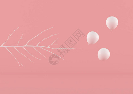 粉红色背景的最小构成概念分支和白气球摘要背景图片