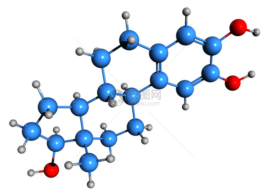 2氢氧新丁基醇骨骼配方体3D图像白底隔离的2OHE2图片