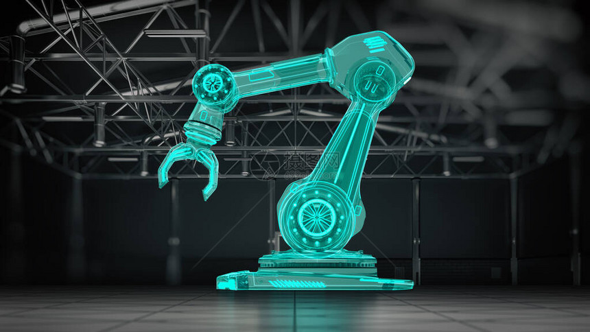 厂房中间机械手的透明技术可视化模糊背景工业机器技术3Dillus图片