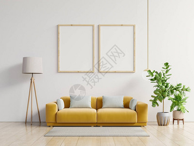 足内翻在室内客厅内装有黄色沙发3D翻接的地板上架着垂直框设计图片