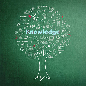 绿色黑纸板背景和涂鸦知识树式教育概念的知背景图片