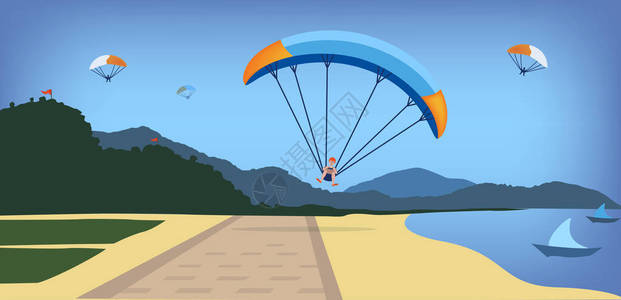 滑翔伞在海边大道上滑翔伞的插图图片
