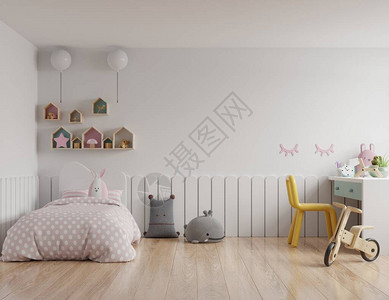白墙背景儿童房间的卧室模拟墙壁白色图片