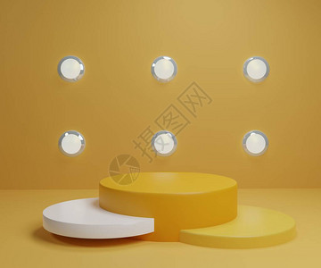 南宁会展白色黄金产品站在背景上抽象的最小几何概念工作室讲台平主题会展业务市场展示阶段3D插图设计图片