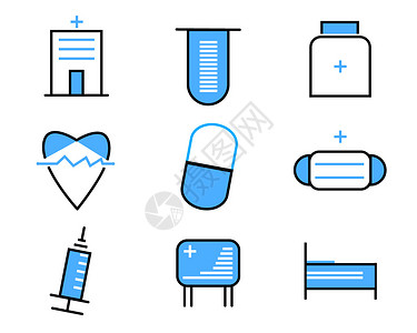 护士针筒素材蓝色ICON图标医疗元素套图svg图标插画