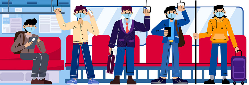 svg人物插画戴口罩乘坐地铁公共交通人物矢量组合高清图片