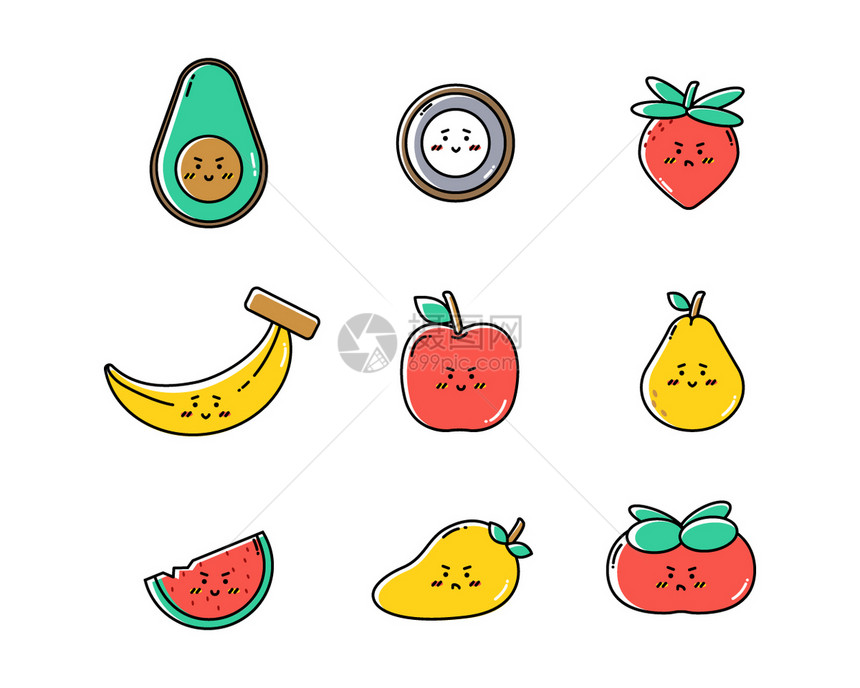 撞色食物水果类主题SVG图标套图图片