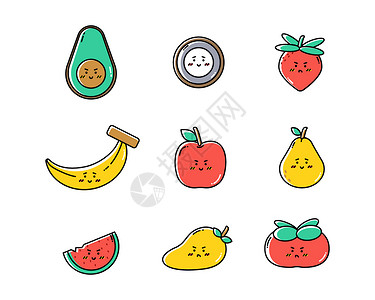蔬果类撞色食物水果类主题SVG图标套图插画