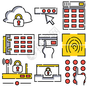 家庭互联网计算机安全锁定线性图标icon插画