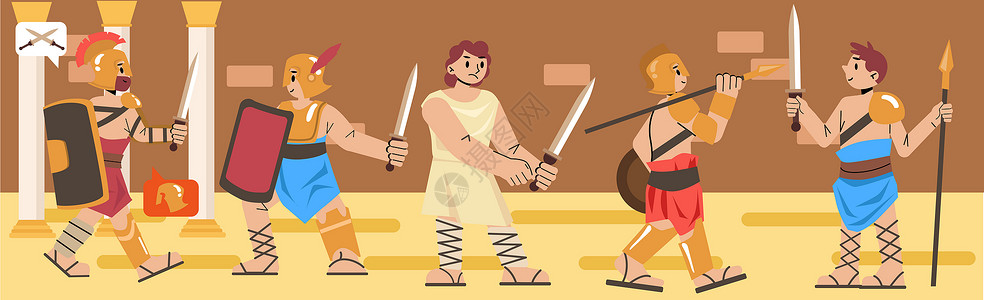 古代欧洲svg人物插画古代罗马人角斗士战士形象矢量组合插画