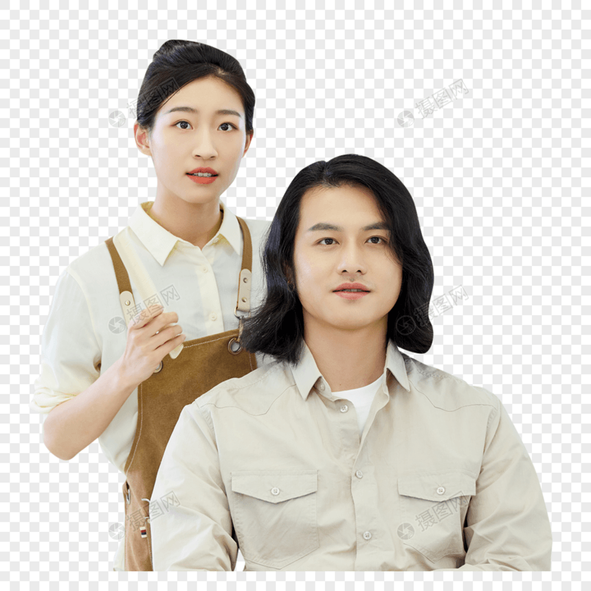女理发师给顾客剪头发图片