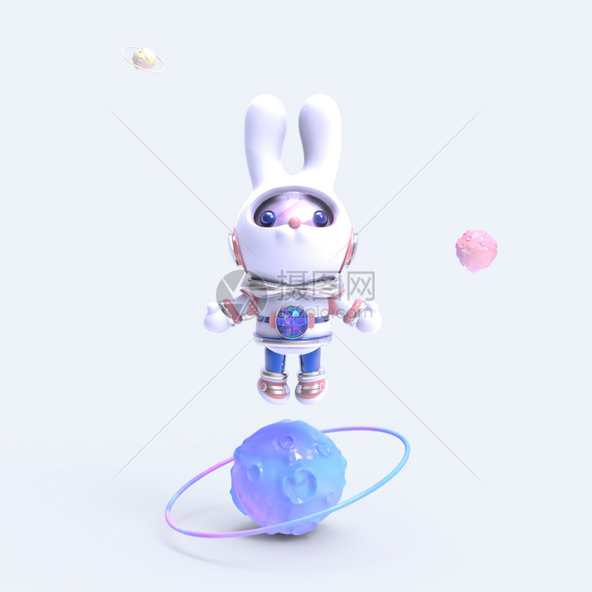 科技风宇航员兔兔漂浮站立图片