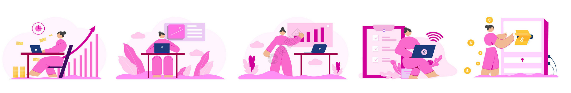钱海报素材紫色简约小人金融类商务矢量SVG插画插画
