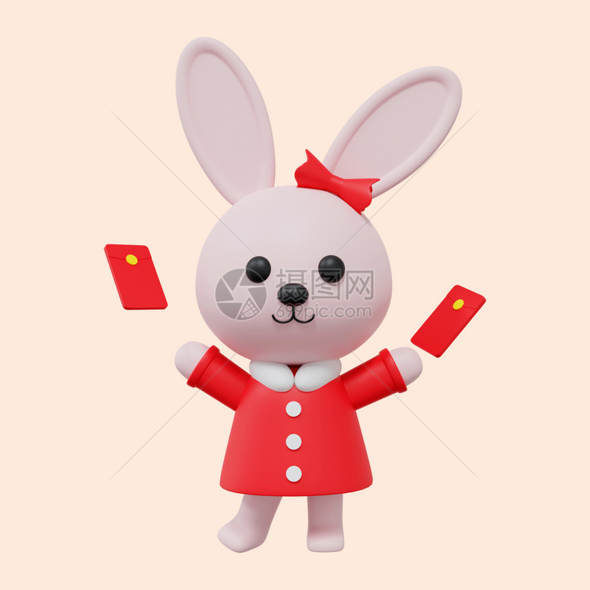新年兔子发红包3D元素图片