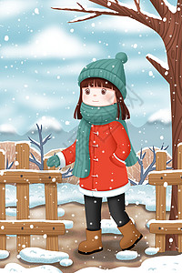 冬天雪中的女孩图片