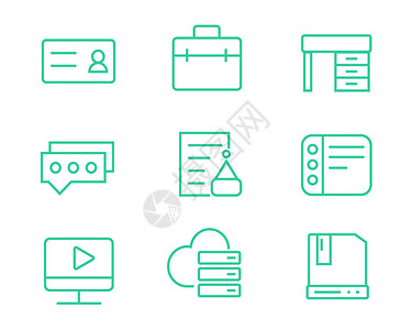 竖版商务名片绿色ICON图标商务元素套图svg图标插画