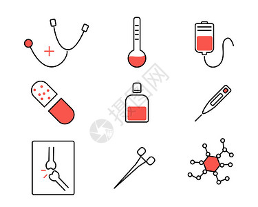 红色药片红色医疗主题SVG元素图标套图插画