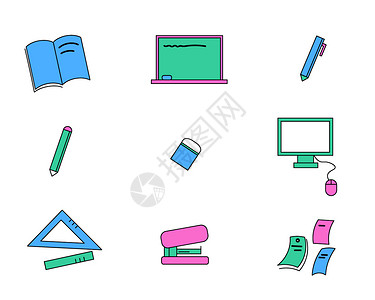 绿粉蓝黑板教育主题教育矢量元素套图背景图片