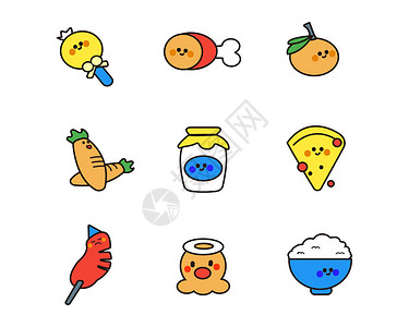 黄橙红白蓝绿拟人SVG食物元素图标套图背景图片