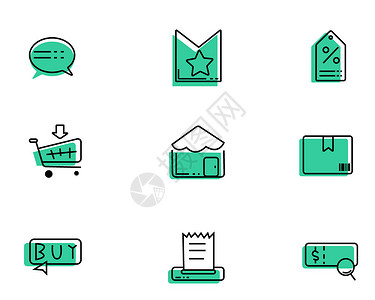 收藏店铺图标绿色咨询购物主题矢量元素套图插画