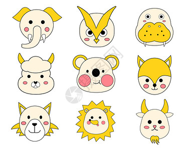 动物狼设计黄色系动物矢量套图插画
