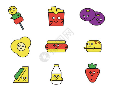 草莓三明治黄绿红白紫拟人SVG元素图标套图插画