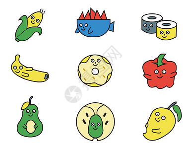 香蕉png黄绿蓝红灰拟人SVG元素图标套图插画
