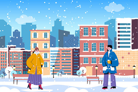 冬季街道矢量插画背景图片