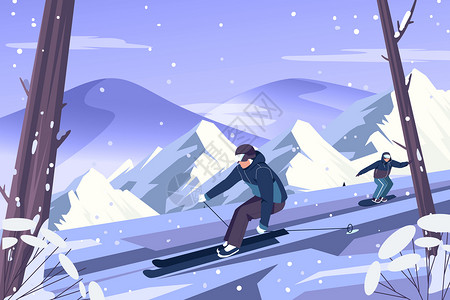 冬季滑雪矢量插画图片
