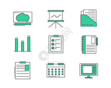 绿色分页笔记本绿色ICON图标数据SVG图标元素套图插画