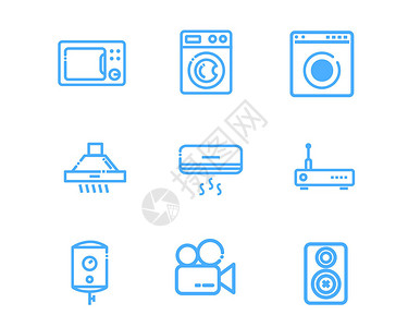 蓝色家用电器图标空调svg图标元素套图背景图片