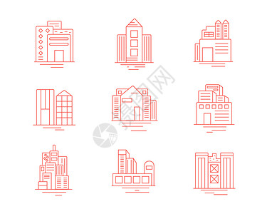 海景房酒店红色ICON图标建筑物城市SVG图标元素套图插画
