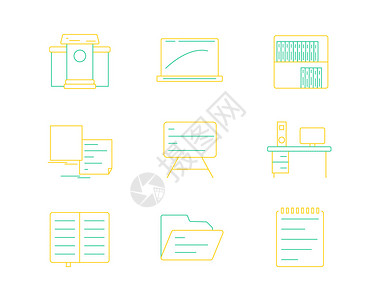 黄绿ICON图标教育SVG图标元素线性套图背景图片