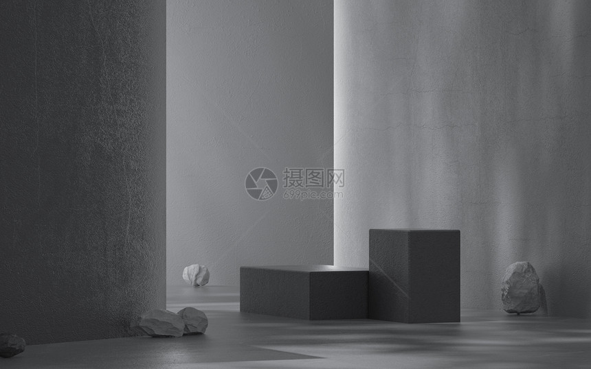 灰色光影墙面立体展台图片