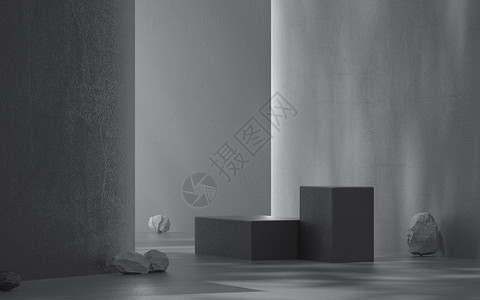 高级质感灰色光影墙面立体展台设计图片