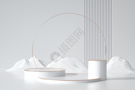 白色金属背景C4D冬季上新展台设计图片