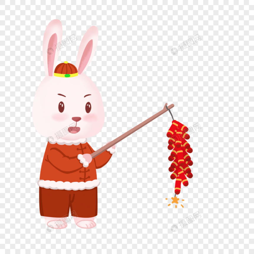 兔年兔子放鞭炮卡通元素图片