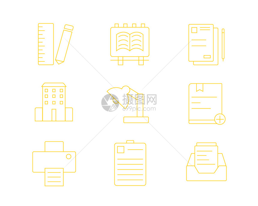 黄色ICON图标教育学校SVG图标元素套图图片