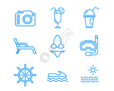 蓝色沙滩椅蓝色旅游图标svg图标元素套图插画