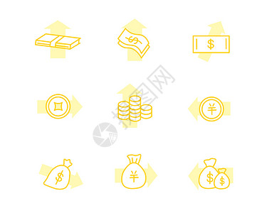 纸币设计黄色图标商务主题SVG图标元素套图插画