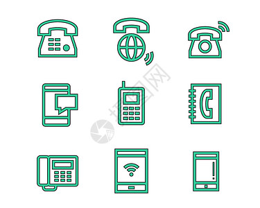 旧的老式绿色通信图标电话svg图标元素套图插画