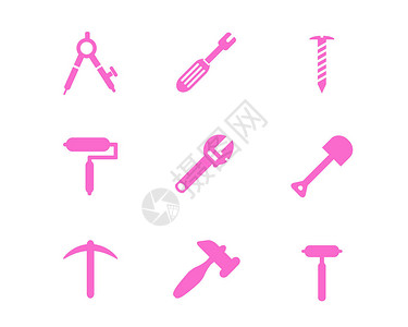 螺丝钉粉色修理工具svg图标元素套图插画