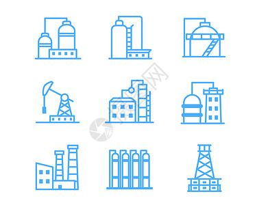 气蓝色工业图标各种不同类工厂svg图标元素套图3插画