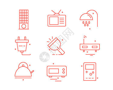 浴霸红色ICON图标家用电器SVG图标元素套图插画