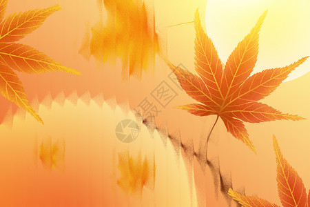 银杏坚果和落叶唯美大气枫叶玻璃风秋天背景设计图片